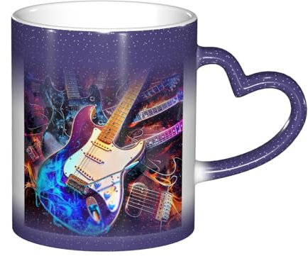 Anceky Magic Electric Guitar Music Print Heat Changing Coffee Mug Color Changing Magic Mug, Funny Novelty Ceramic Tea Cup 11 oz, Blue