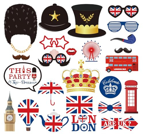 AIRTILY 25 Britische Photo -Requisiten, Partydekoration, Kreative Und Lustige Requisiten, Wiederverwendbar.