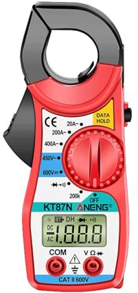 TIEOAXFT KT87N Mini Digital Clamp Meters 1999 Count AC/DC Voltage AC Current 600V True RMS Multimeter Capacitance Electrical Tester Tools(Red)