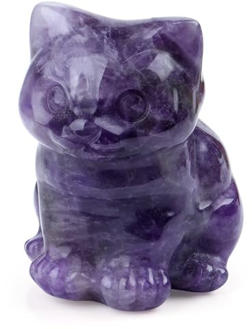QINJIEJIE Katzen Deko Amethyst Katzendeko Renteneintritt Geschenk Frau Büro Deko Kawaii Schreibtisch Dekoration Gartenfigur