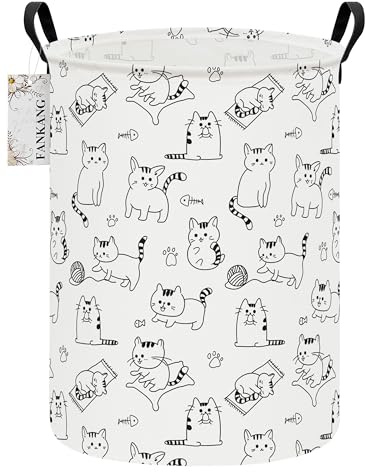 FANKANG Laundry Hamper Storage Bins Nursery Hamper Canvas Foldable Large Storage Baskets for Kids Toys Room, Nursery, Home,Gift Basket, Office, Bedroom, Clothes(Round Cat)