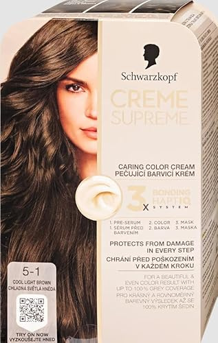 Schwarzkopf CREME SUPREME Hair dye 5-1 Cool Light Brown, Pack of 3