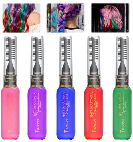 Tinte Temporal para el Cabello 5 Piezas,Tinte para Lavable con Mini Peine 5 Colores Brillantes Coloración Capilar Temporal para Fiestas Carnaval Conciertos y Uso Diario
