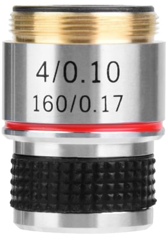 GLOGLOW 4X Achromatische Ziele Linsen für Biologisches Mikroskop, Mikroskop, Erhöhter Kontrast, Aluminiumlegierungschale, Ideal für Forschungszwecke 4X Achromatische Ziele für Objektive für