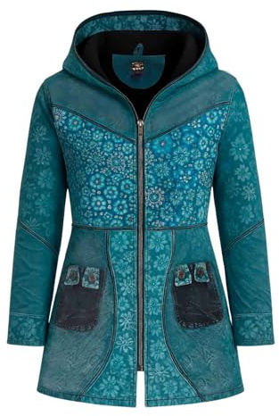 Kunst und Magie Mantel Damen mit Kapuze im Stonewashed Vintage Look – warmer Kurzmantel mit Fleecefutter Jacke