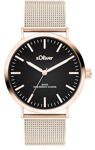 s.Oliver Damenuhr aus Edelstahl mit Meshband - Large 38 mm - Zeitlose, alltagstaugliche, analoge Armbanduhr mit Quarzwerk - hoher 5 ATM wasserdicht - Kratzunempfindliches Mineralglas