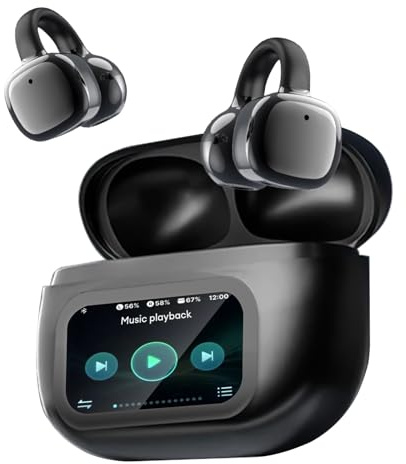 PTHTECHUS Cuffie Auricolari Aperte, Touchscreen Intelligente Auricolare Con Clip, Cuffia Traduzione, 3.7g Ultraleggero Comfort, 65 ore di Riproduzione, Auricolari Open Ear Bluetooth 5.4 (NERO)