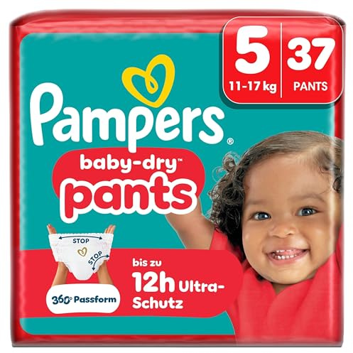 Pampers Baby-Dry Pants Größe 5, 37 Windeln, 11kg-17kg | 360° auslaufsichere Passform für Tag und Nacht