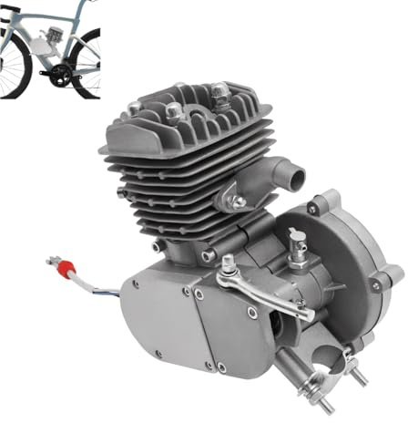 80CC Fahrradmotor Kits, 2 Takt Elektrofahrrad Motor Einzylinder, 5500 U/min, 1,85 kW Hohe Leistung, Einfacher Start, Geeignet für 26/28 V-Rahmen Fahrräder, 25x25x15 cm, Silber