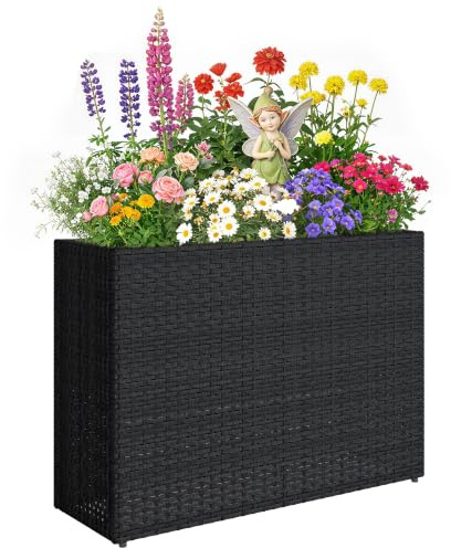 Outsunny Jardinière Surélevée en Résine Tressée Pieds Réglables Noir | Support de Fleurs, Bac Amovible, Cadre en Acier, pour Fleurs et Légumes, Patio, Balcon, Terrasse