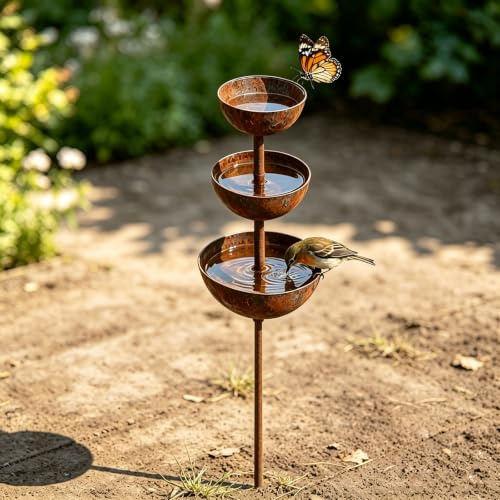 Regenfänger Gartenstecker Rost Gartenstecker Metall Gartendeko für Draußen | Insektentränke Garten Naturrost 60cm Rostiger Beetstecker Topfstecker (A)