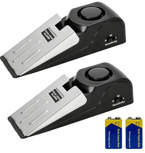 Portable Door Lock Travel Safety Kit, Hotel Security Device with 2 Door Wedge Alarm 120dB Adjustable Sensitivity Non Slip Stopper for Hotel Room Home Apartment Solo Travelers Protection