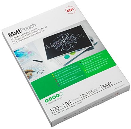 GBC Laminierfolien A4 Matt 125 mic, Beschriftbare Oberfläche, Robuste Laminiertaschen im 100er Pack, Glänzend, Transparent, Ideal für Büro & Schule, 3747241