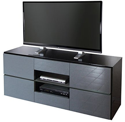 BERLIOZ CREATIONS Rob Meuble TV Noir/Gris Haute Brillance 155 x 43 x 61 cm