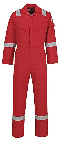 Portwest FF50 Bizflame Work FR Coverall Radio Loops Rule Pocket Two-Way Zip | Red, 42 Waist, EN 61482-1-2 Class 1, Secure Fit, Stud Adjustable Cuffs, Triple-Stitched Seams, Flame Resistant, Welding