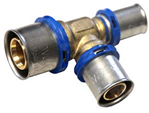 EasyPRESS Pressfitting T-Stück reduziert DVGW für Mehrschichtverbundrohr u. PE-RT (Pressprofil: TH - Kontur) T-Stück reduziert in (26 x 20 x 20 mm)