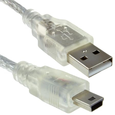 kenable Mini USB Cable Type B 5 Pin USB 2.0 Hi-Speed Data Power Lead 24AWG with Ferrite Core 0.5m Clear