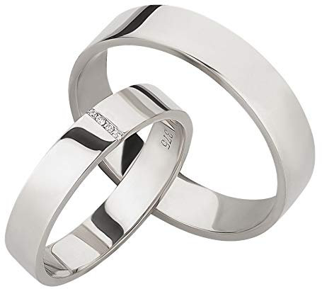 Ardeo Aurum Trauringe aus 375 Gold Weißgold mit 0,02 ct Diamant Brillant hochglanzpoliert Eheringe Paarpreis