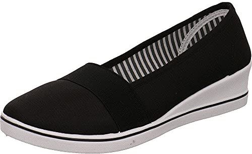 Scandi Damen Slipper aus Textil in Schwarz im Canvas Look mit Keilabsatz in Weiß. schwarz Gr. 38