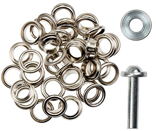 Ösen mit Scheiben & Werkzeug – 4/5/8/11/14 mm – rostfrei – silber, schwarz, gold – Ösen Set für Leder, Stoff, Planen, Vorhänge – DIY Zubehör für Handwerk, Basteln & Reparaturen (silber 8mm)