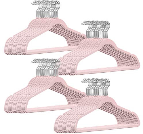 100 Stück hochwertige Samt Kleiderbügel in der Farbe Rosa mit Silber Haken/Anti-Rutsch/von StickandShine