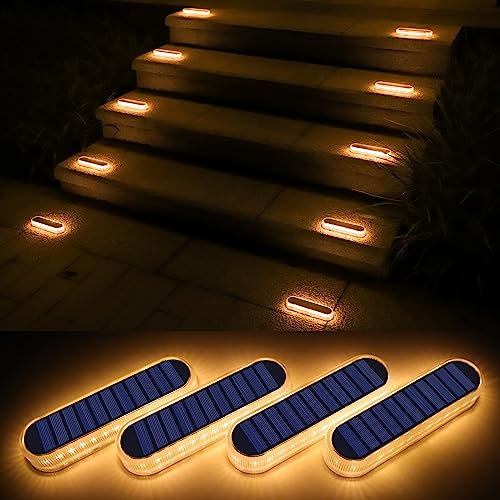 WILLED Solarleuchten für den Außenbereich, Garten, 4 Stück, Solar-Zaunlichter, warmweiß, wasserdicht, Solar-Bodenleuchten, Terrassenbeleuchtung, solarbetrieben, für Zaun, Treppen, Terrassen, Hof