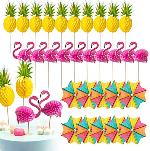 Zasjon Cocktail Party Decorations, 30 Pcs Paper Umbrella Sticks Fruit Toppers Cocktail Toppers Flamingo Sticks Umbrella Topper Pineapple Sticks Cocktail Supplies for Cupcake Drinks Decor