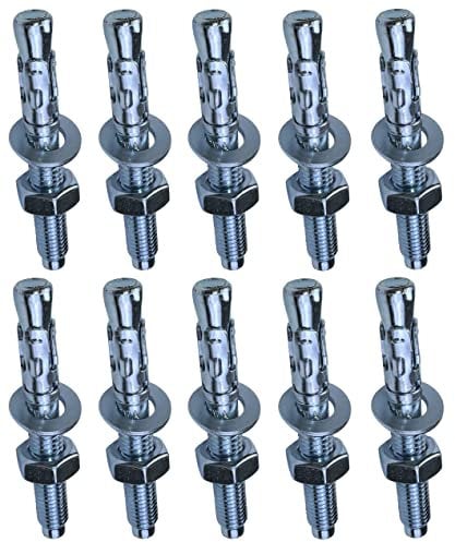 AERZETIX - C54016 - Satz von 10 Bolzen ankerschraube bolzenanker langes gewinde, spreizdübel - M10x80mm - aus verzinktem stahl - für beton, stein, vollmaterial