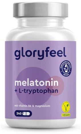 Melatonina 0,5mg + L-Triptofano 250 mg Complex, 240 Capsule, Scorta di 4 Mesi, Integratore Sonno, per Dormire, Testato in Laboratorio, 100% Vegan