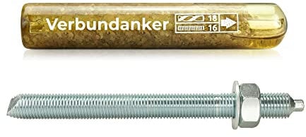 Isolbau Verbundanker Set - Verbundankerpatrone styrolfrei V16 + Ankerstange verzinkt M16 x 220 - ETA/ETAG Zulassung - 1 Stück