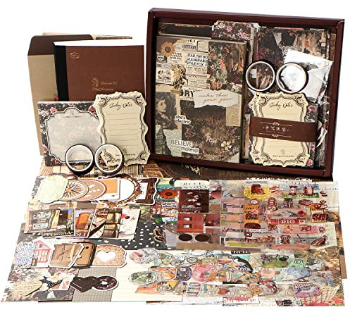 SUPRBIRD Scrapbooking Scrapbook Zubehör Set, Vintage Bullet Journal Zubehör, Notizbuch mit Raster A6, DIY Scrapbook Geschenk für Mädchen Damen, Grußkarten Dekoration (Schokolade)