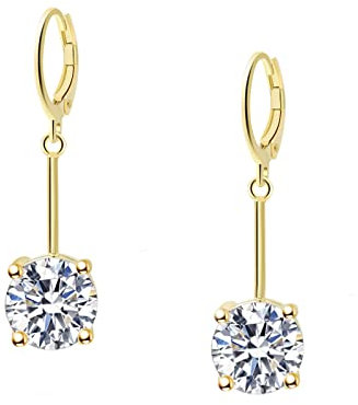 VONSSY Edelstein Tropfen Ohrringe | Stilvolle 18 Karat Platin/Vergoldete Leverback Kristall Hängende Ohrhänger | Silber Schmuck Geschenk für Mutter Tochter Ehefrau (Gold-Weiß)