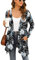 Yommay Long Sleeve Off White Floral Cardigan for Women Lightweight Open Front Kimono Cardigans with Pockets Duster Jackets Top Drape Hem,M