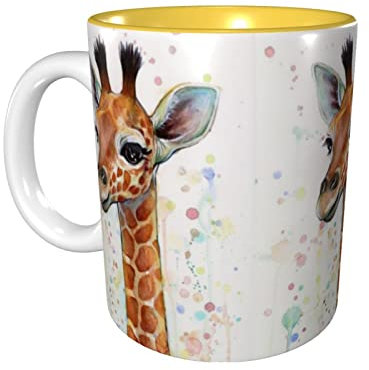 Lsjuee Tasses à café girafe tasse en céramique de 11 oz pour le bureau et la maison tasse à thé à l'eau tasse à l'intérieur jaune