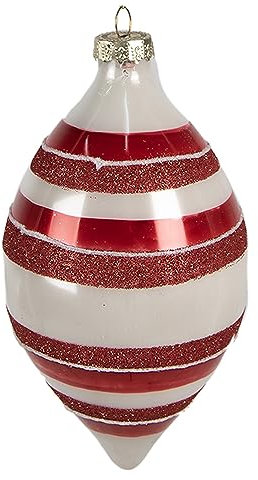 Clayre & Eef Weihnachtskugel Ø 8x15 cm Rot Weiß Glas Weihnachtsbaumschmuck