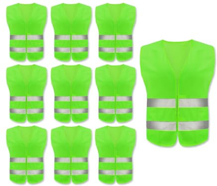 Hitopin Warnweste, 10 Stücke Sicherheitswesten, Reflektierende Sicherheitsweste, Auto Reflektorweste, Reflektierenden Streifen Weste, Reflektierend Warnweste, für Fahrern, Arbeitskräften, Erwachsene