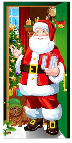 Weihnachten Tür Abdeckung Dekoration 90cm x 185cm Weihnachtsmann Tür Decke Weihnachten Tür Hängen Banner Hintergrund Weihnachtsbanner für Haus Haustür Veranda Weihnachten Deko(C)