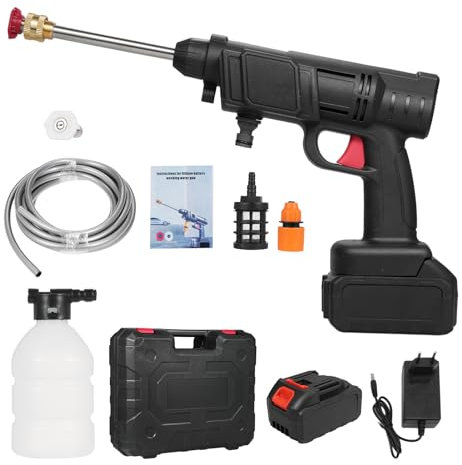 Idropulitrice portatile per auto ad alta pressione con batteria al litio da 21 V Lavatrice per auto senza fili potente Idropulitrice per con tubo dell'acqua da 5 m per pulizia di auto/recinzioni