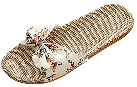 vokkrv Pantofole di Paglia da Donna Estivi Casual Ciabbate da Spiaggia Mare Casa Sandali in Corda di Canapa Punta Aperta con Fiocco Bohemia Vintage Elegante Comodi Leggeri Blu Rosa