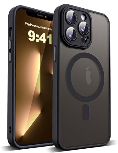 YEMORAN Compatible with iPhone 13 Pro Max Case with Built-in Camera Lens Protectors Translucent Magnetic 13 Pro Max Phone Case 6.7 [Compatible with Mag-Safe][Great Grip Feeling], Black