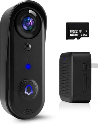 Doorbell Camera Wireless with Chime,32GB SD Card,No Monthly Fees, WiFi Video Doorbell Camera,1080P HD, 2-Way Audio, Motion Detection, IP65 Waterproof,2.4G WIFI, Pre-installed