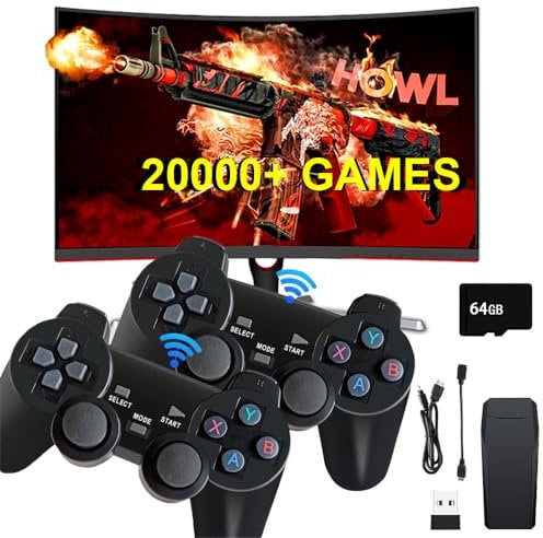 Gziztx Console da gioco retrò 20000+ gioco Plug and Play Game Stick console videogiochi con 2 gamepad wireless Bluetooth 4K HDMI 64GB TV Stick per adulti e bambini