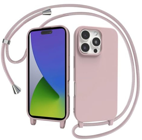 AOMYKE Cover per iPhone 16 Pro con Cordino, Custodia con Laccio Collana Tracolla Collo Liquido Silicone Antiurto TPU Antiurto AntiGraffio Case - Rosa