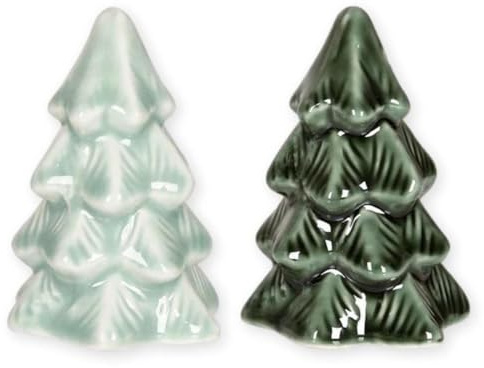 The Bridge Collection 4 Green Christmas Pine Tree Salt and Pepper Shakers - Set of 2 Mini Holiday Tree Shakers - Christmas Housewarming Gift
