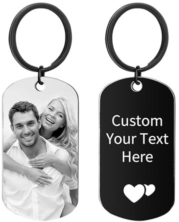 Porte-Clés Personnalisé de Double Face avec Gravure Laser, Votre Photo et Texte Gravé Recto et Verso en Acier Inoxydable, Cadeau Inoubliable pour Hommes, Femmes et Membres de la Famille