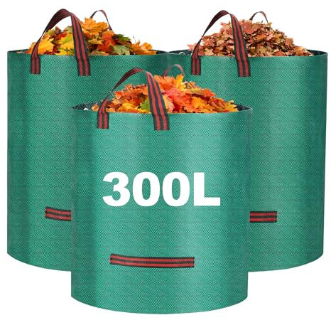 Reusable 300L Garden Waste Bags 3-Pack - Heavy Duty Waterproof Sacks with Handles for Plants, Grass and Leaves