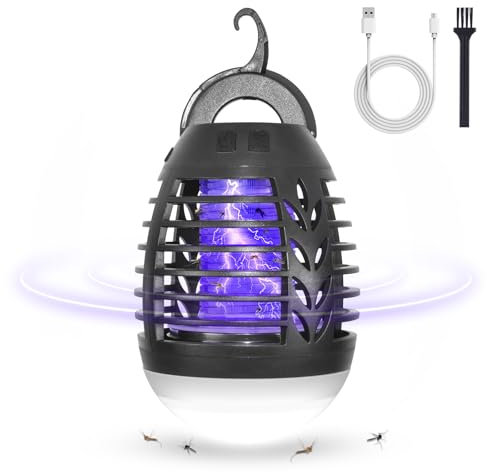 MOSSNDAR Lámpara Antimosquitos Exterior,2 en 1 Mata Mosquitos Eléctrico de Camping,3 Niveles de Brillo,Matamoscas Eléctrico Recargable y Portátil,IPX6 Impermeable Atrapa Insectos para Jardín Balcón