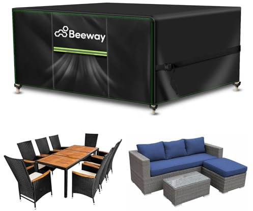 BEEWAY Garden Furniture Cover With Air Vent, Waterproof Patio Rattan Sofa Table Chair Set Cover - 420D Oxford Fabric, Windproof - Rectangular 200 x 160 x 73cm