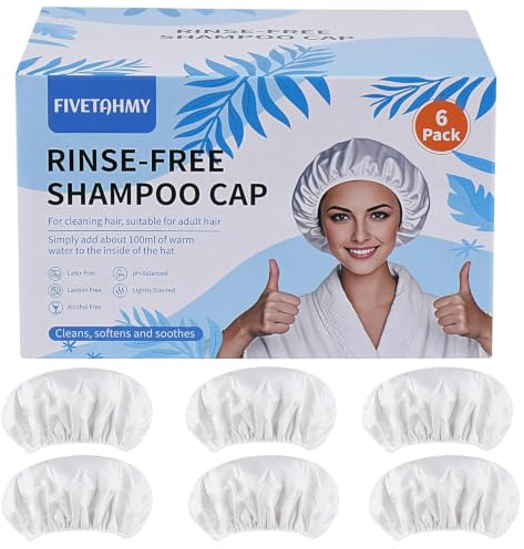 6 Pack Shampoo Caps, No Rinse Waterless Hair Wash Cap for Bedridden Patients, Elderly and Post Surgery People, Suitable for Hospital, Camping and Home Use,Rinse Free Caps Portable Design