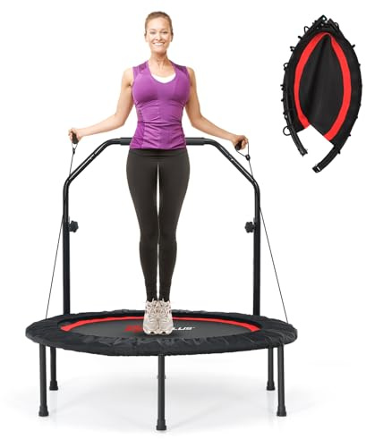 COSTWAY Mini Trampolino Pieghevole 101cm, Trampolino Fitness per Adulti e Bambini,con Maniglia Altezza Regolabile, Capacità di Carico 150 kg